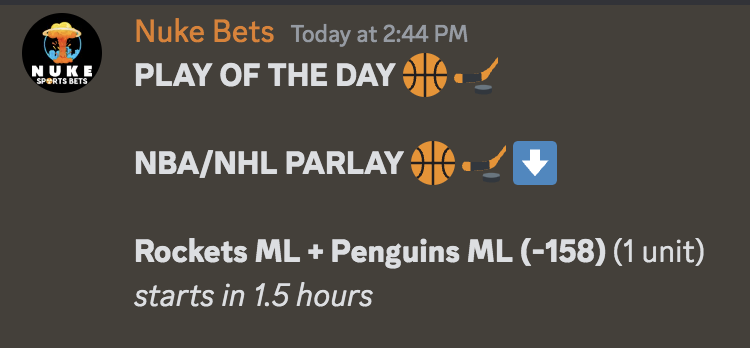 NukeSportsBets's tweet photo. PLAY OF THE DAY 🏀🏒🔥
LETS KEEP IT GOING!
♥️ = tailing
#parlays #sportsbets #lockbets #fanduel #draftkings