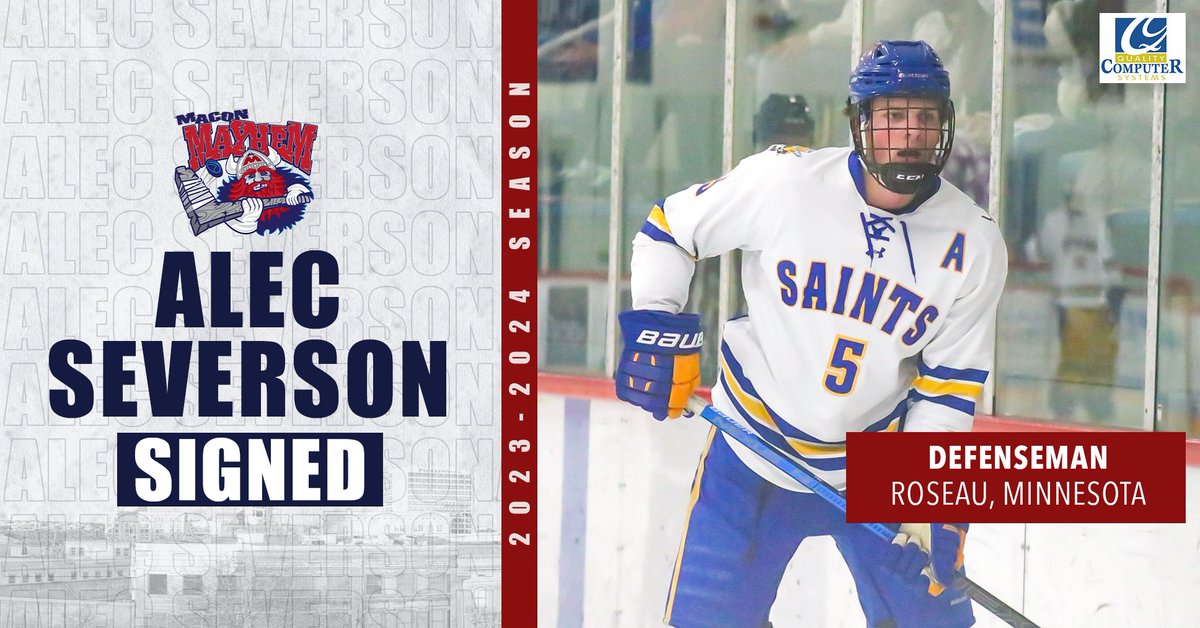 🚨 SIGNINGS: Today, the Macon Mayhem sign the following college guys: 

Goalie Jack Bostedt, Foward Brandon Picard, Defenseman Bryce Johnson, and Defenseman Alec Severson were signed to standard contacts. Shane Sullivan was signed to a 5-Game Tryout. 

#BattleEveryShift