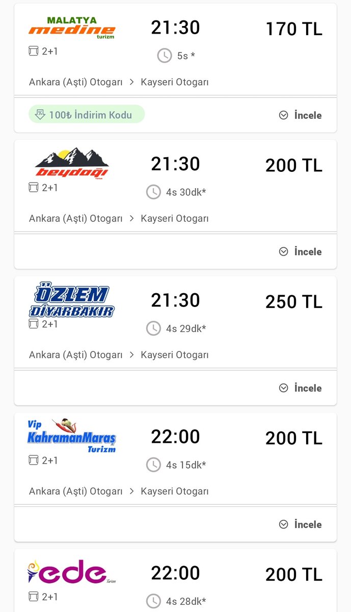 Ankara-Kayseri bilet fiyatları Türkiye gerçeklerine meydan okuyor. 200 liralık benzin alsam Bilkent'ten Keçiören'e gidemem.