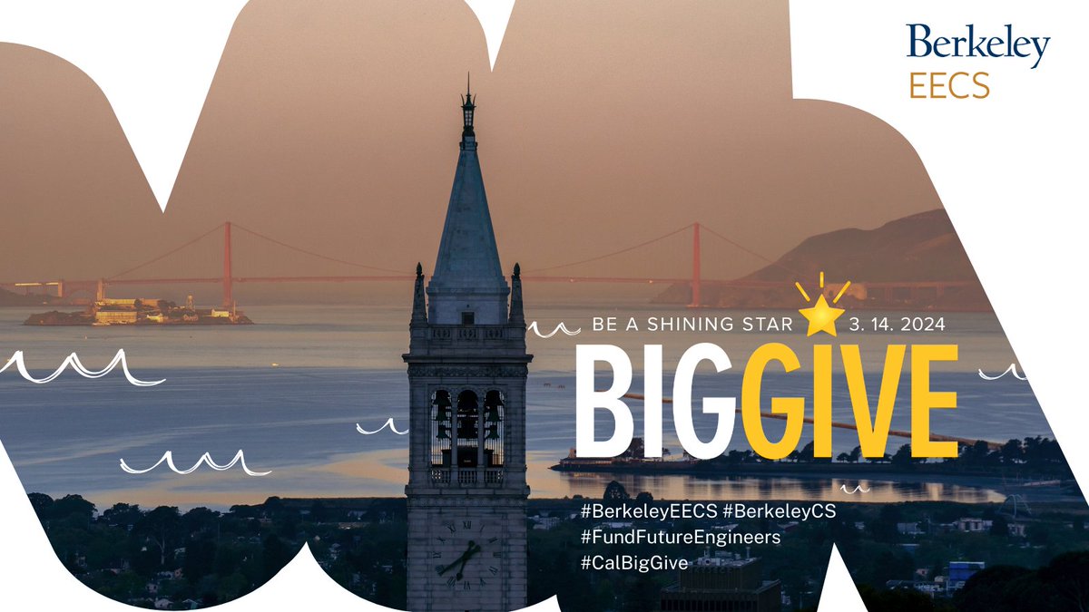 ⭐ Today is our 10th Big Give ⭐ — Help us maintain and build infrastructure for the next generation. We invite you to make a gift of any size to the EECS Excellence Fund!🎉 bit.ly/4abxUt1 #BerkeleyEECS #BerkeleyCS #FundFutureEngineers #CalBigGive