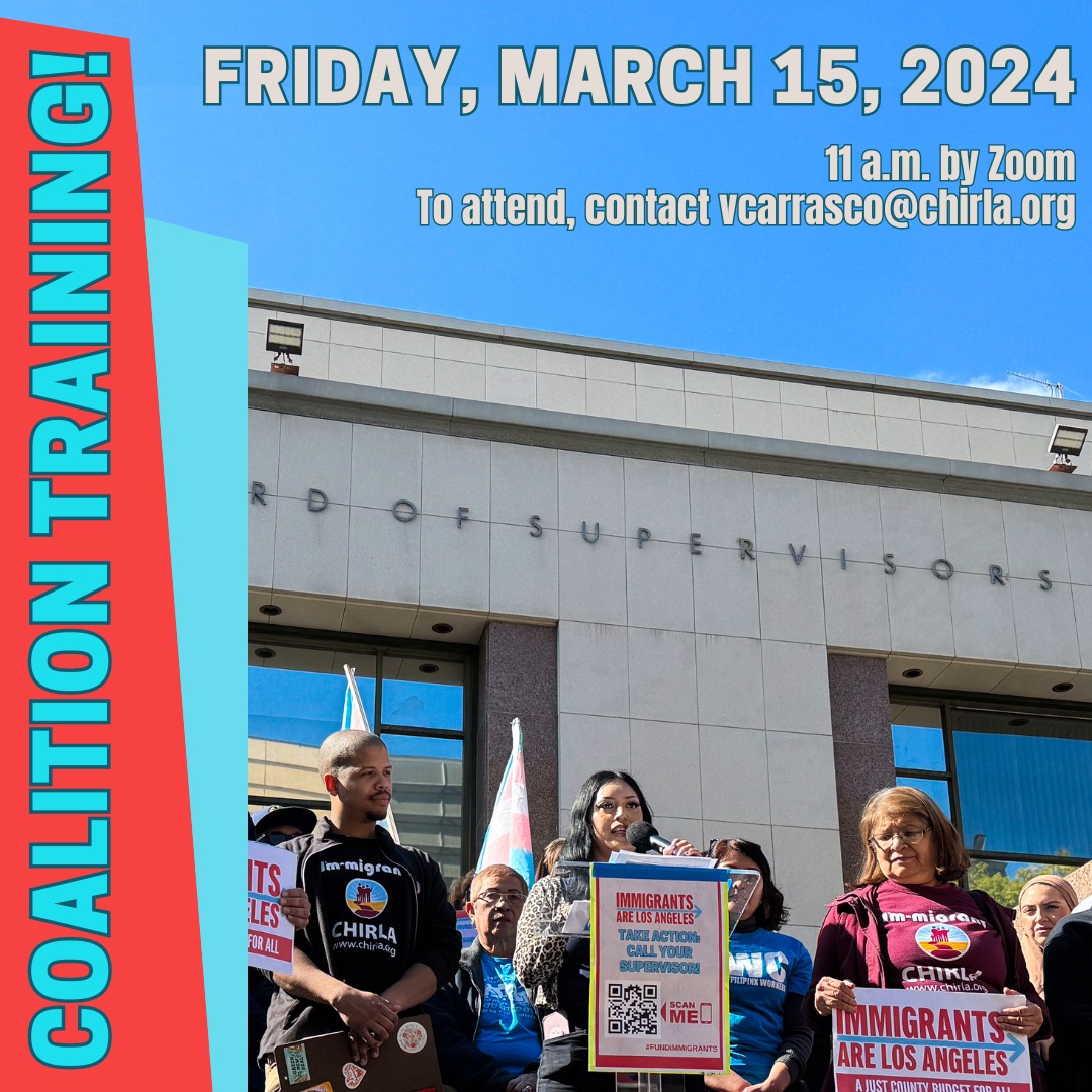 Ever wondered how immigrants gain access to their fair share of LA County services? Join us on Mar 15, 2024, at 11 a.m. for a deep dive into the Los Angeles County budget process and our advocacy timeline via Zoom. Email vcarrasco@chirla.org to register!