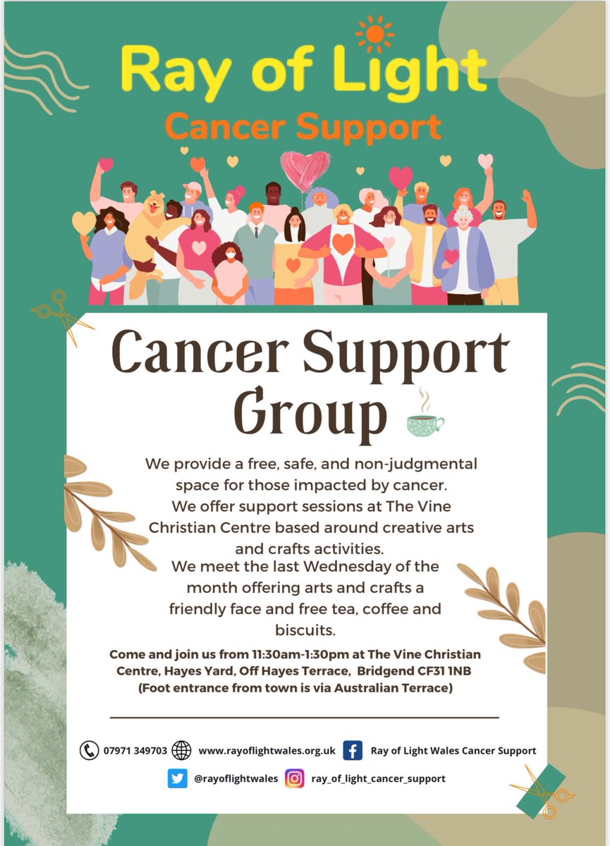 rayoflightwales's tweet photo. 📣 Are you or someone you know impacted by cancer and located in Bridgend or nearby areas? If so, we extend a warm invitation to join us at our arts and crafts group, held at The Vine Christian Centre. https://t.co/rT3CZ7C7mL https://t.co/UqpitifKfx