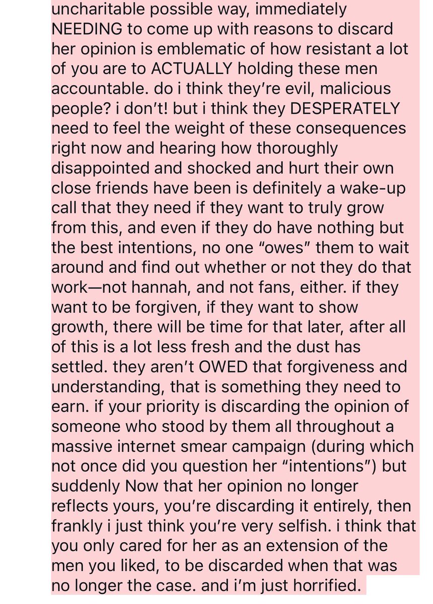 nightsgetlong's tweet photo. if your ability to empathize with and value the opinion of a woman is conditional depending on whether or not she’s supporting your pre-existent beliefs, then i just think you care a lot less about holding these men accountable than you claim to ! https://t.co/EAbQfUG6vh