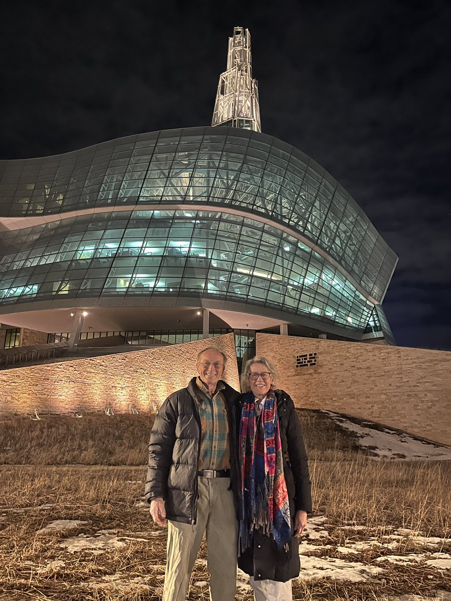 Last evening during our 10pm 75-minute stopover Dirk and I toured downtown Winnipeg. We visited the Museum of Human Rights, the statue of Gandhi, the Esplanade Riel foot passenger bridge, stopped in the Inn at the Forks, & enjoyed a glass of wine at the Fort Garry Hotel!