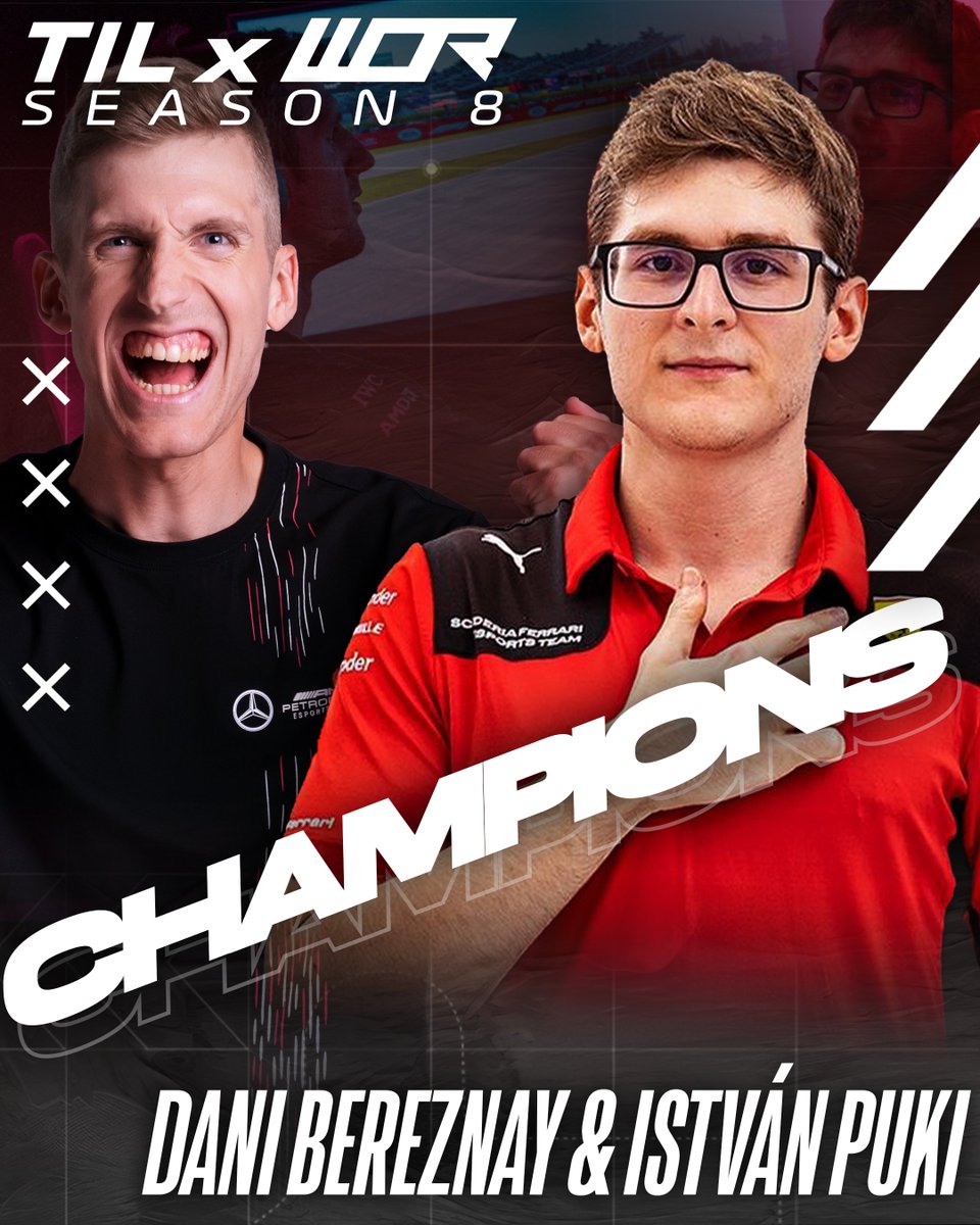 World Online Racing (@worleague) on Twitter photo IRONMAN LEAGUE CHAMPIONS 👏
Ferrari secured the Ironman League title thanks to a brilliant season from <a href="/FormulaDani/">Dani Bereznay</a> and <a href="/IstvanPuki7/">István Puki</a> 🙌
#WORxTIL IRONMAN LEAGUE CHAMPIONS 👏
Ferrari secured the Ironman League title thanks to a brilliant season from <a href="/FormulaDani/">Dani Bereznay</a> and <a href="/IstvanPuki7/">István Puki</a> 🙌
#WORxTIL