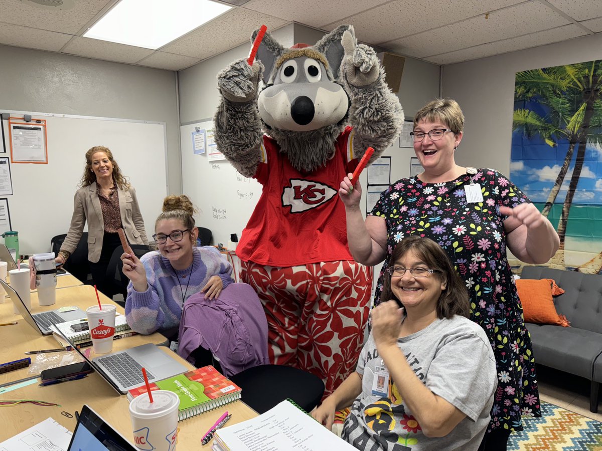 A surprise guest for today’s math session in St. Joseph, MO! K.C.Wolf, the Chiefs mascot, wanted to learn a little math!