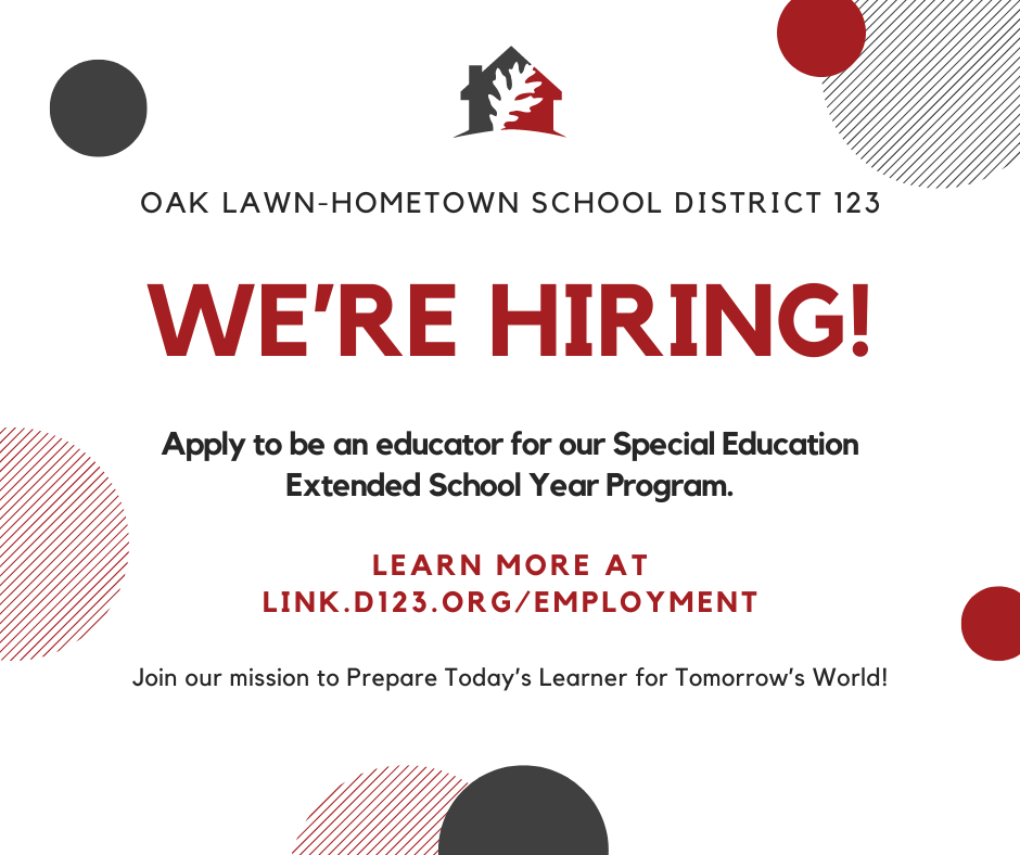 Are you passionate about making a positive impact in the lives of students? We're seeking dedicated educators to join our Special Education Extended School Year Program team! Learn more at link.d123.org/employment.
