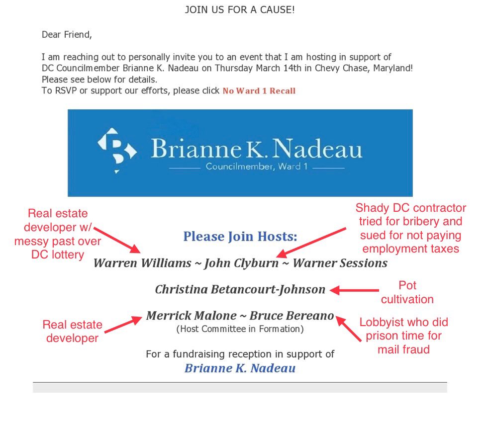 NoDo being feted by this cast of shady characters at her fundraiser in Chevy Chase tonight shows Ward 1 who she really works for