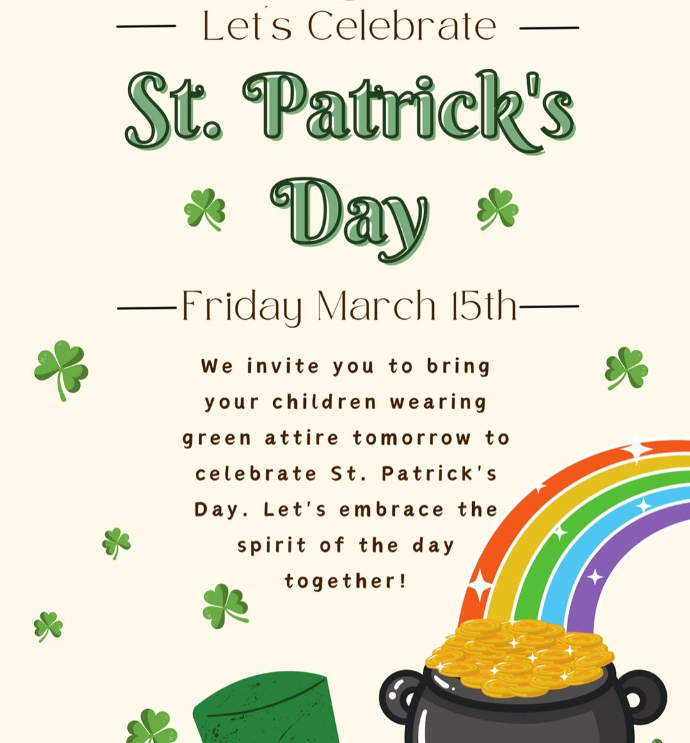 Montessori_SC's tweet photo. Don't forget to wear green tomorrow in celebration of St. Patrick's Day! 🍀

#sanclemente #montessori #preschool #stpatricksday #talega https://t.co/AeCddyT2gI