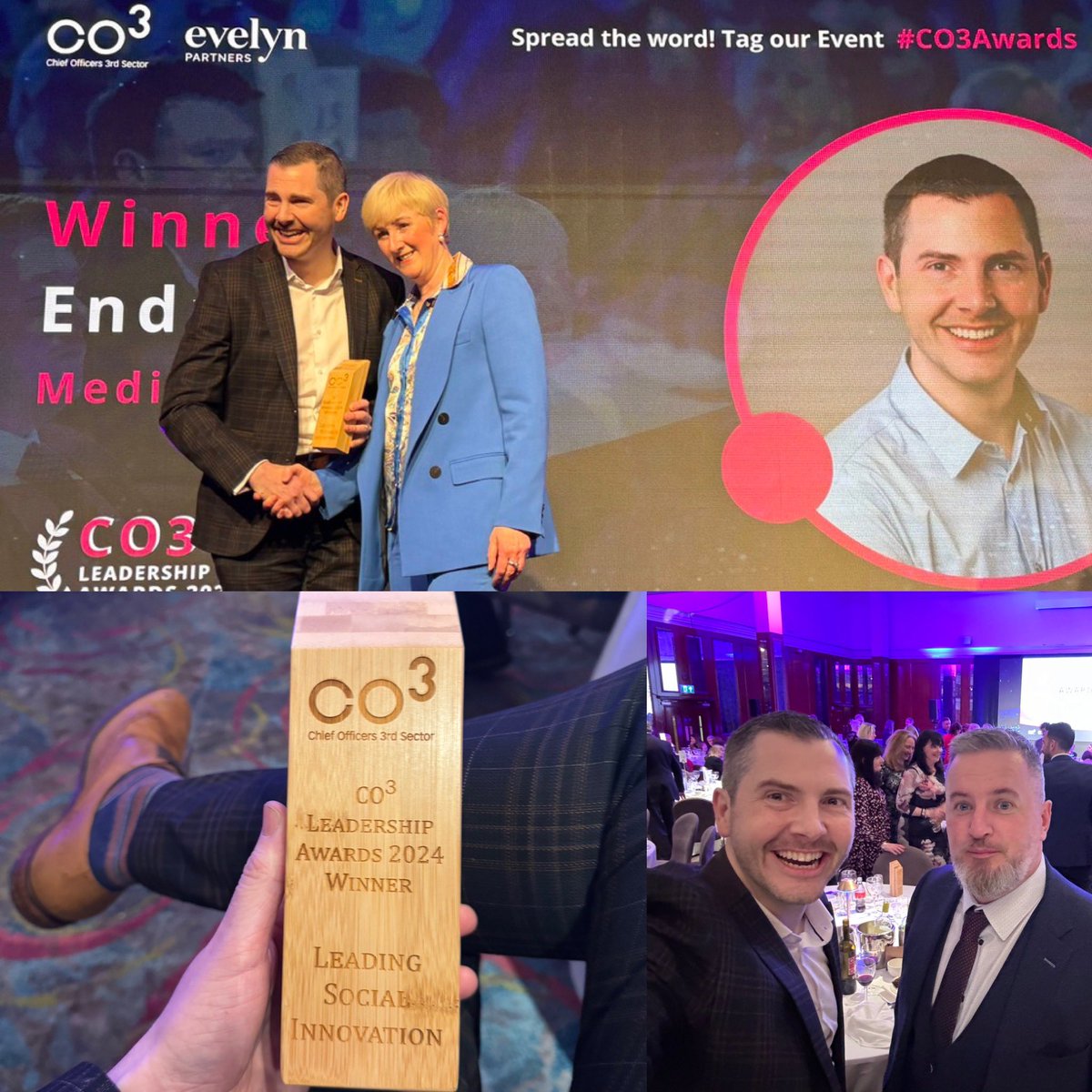 Thanks to @CO3updates for a great event at #co3awards tonight. Humbled to receive the Leading Social Innovation category award for @MediationNI Well done to @ValerieMc_CO3 @Suzcathcourt and the team for a great event!