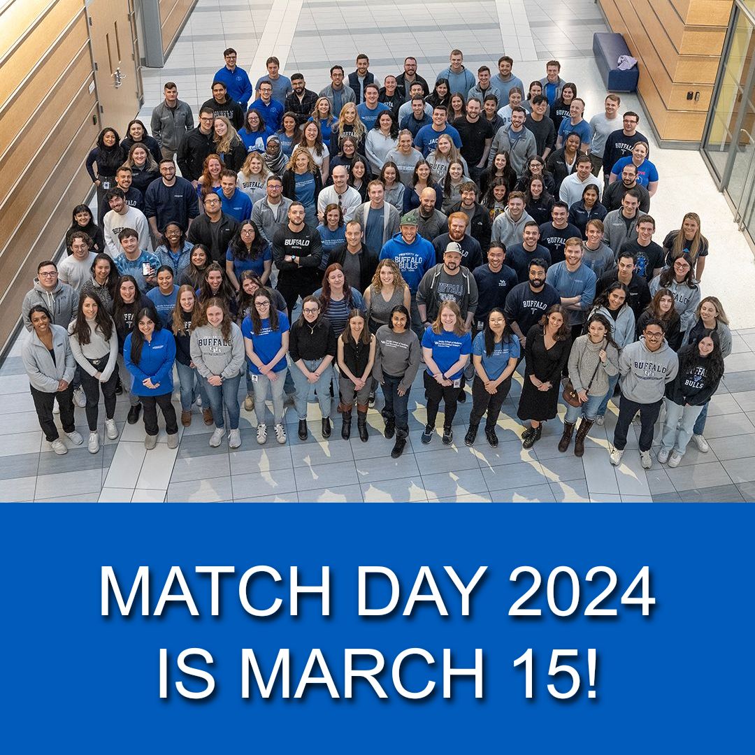Jacobs_Med_UB's tweet photo. It’s almost Match Day 2024 at @Jacobs_Med_UB! Eager to see the results? Stay tuned after 12 p.m. tomorrow to see where our fourth-year medical students have matched for residency!

#UBuffalo #MatchDay #ClassOf2024 https://t.co/IPjnQOSYT3