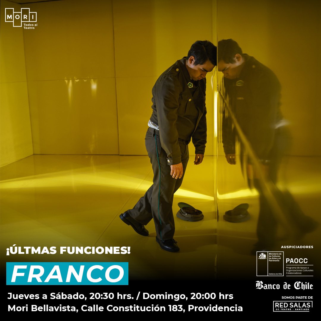 FRANCO ❤️‍🩹 ÚLTIMAS FUNCIONES 🙌🏻 🗓️⏰Jueves. Sábado, 20:30 hrs. Domingo, 20:00 hrs. 🎟️@ticketmastercl .