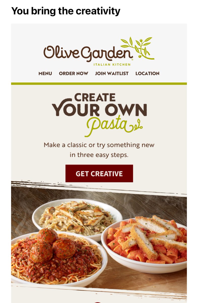 mikebone's tweet image. EVERYONE IS INTERESTED IN CREATIVITY. 

Even @olivegarden as per this email i just received. 

Let’s do a collaboration, Olive Garden. Family &amp;gt; Friends. I’m bringing my creativity.

You know where to find me, or I’ll come to you for lunch.