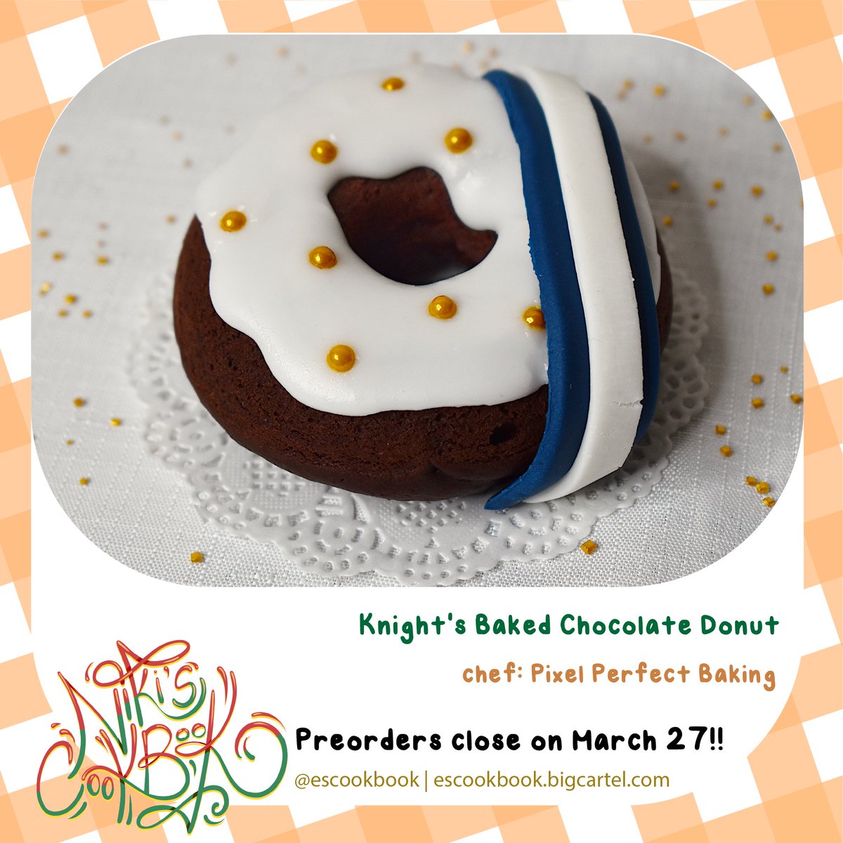 🍳 Happy White Day!! 🍳 Are you enjoying Checkmate? Here's a recipe highlight! A sweet treat perfect for the most chivalrous of knights, Knight's Baked Chocolate Donut by Pixel Perfect Baking!! Preorders for the cookbook end on March 27th! 🍩 escookbook.bigcartel.com