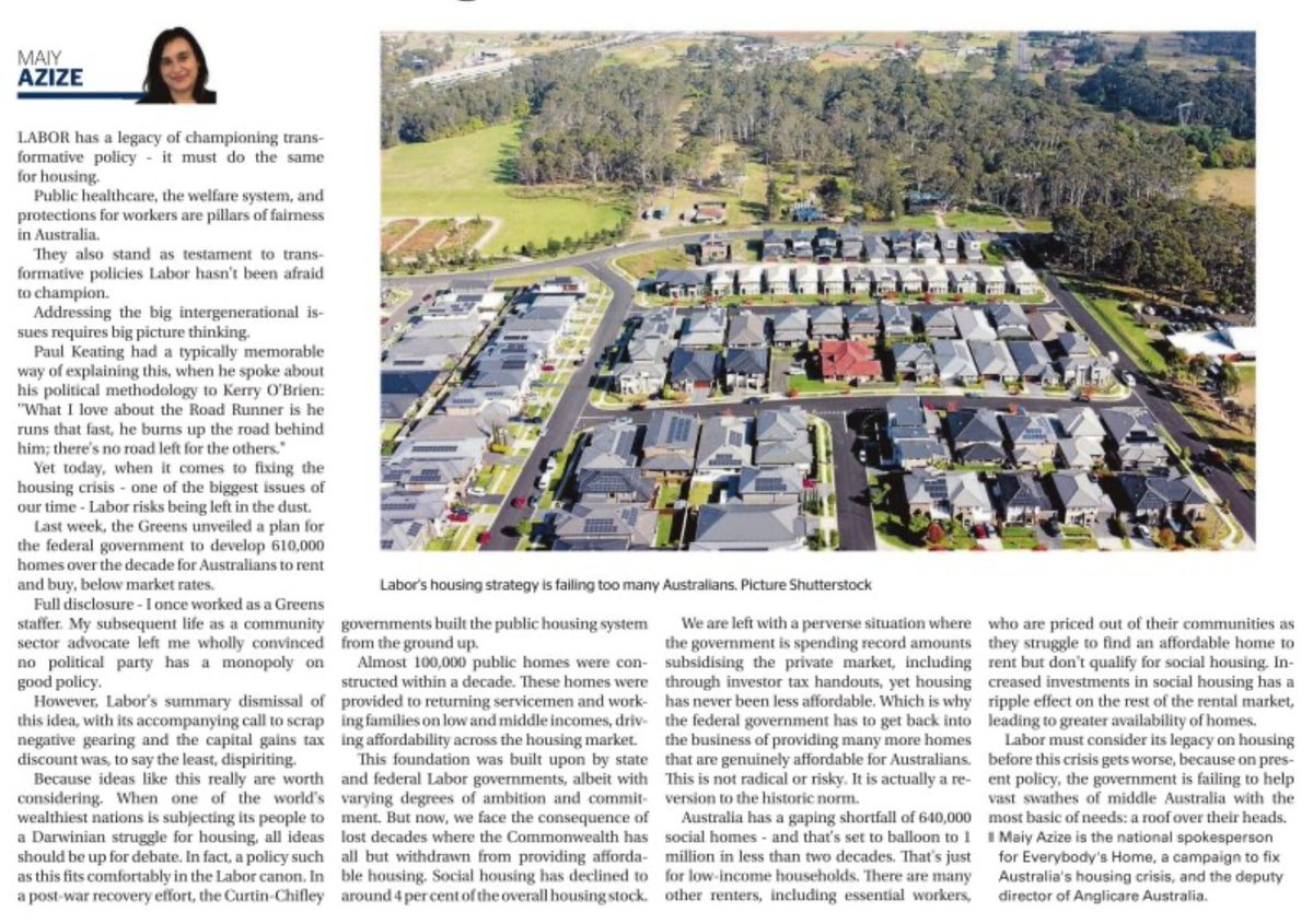 Check out #EverybodysHome spokesperson @MaiyAzize's latest op-ed: Labor has a legacy of championing transformative policy - it must do the same for housing. #BuildSocialHousing #FairHousingFuture