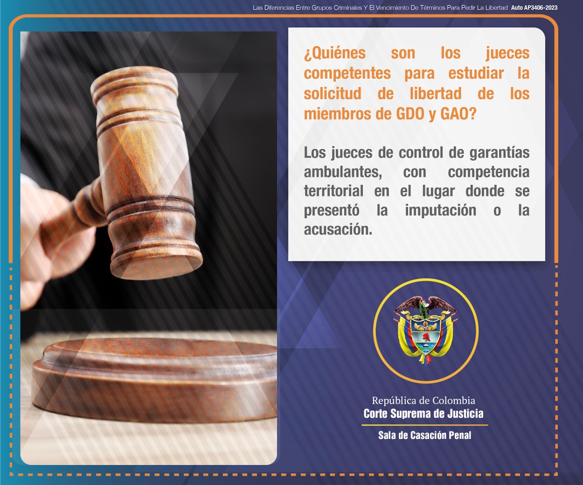 #Infografía ¿A quién le corresponde resolver la solicitud de libertad de una persona procesada por hacer parte de un Grupo Armado Organizado (GAO) o un Grupo Delictivo Organizado (GDO)? ¿Cómo se diferencian los términos de su medida de aseguramiento? Ver: acortar.link/nU0MNd
