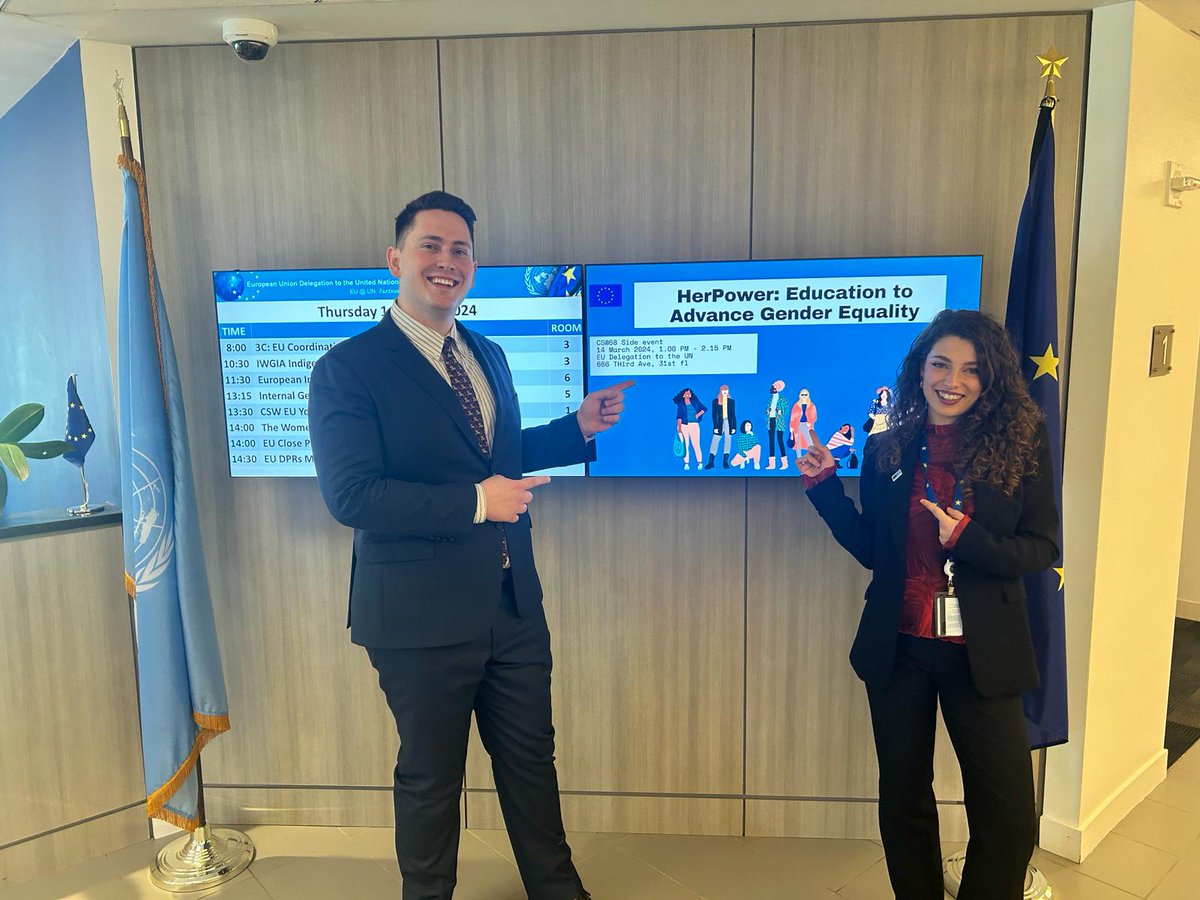EUatUN's tweet photo. Education amplifies the voices of women and girls and ends the feminisation of poverty.

🇪🇺🇺🇳 Our @EUYouthDelegate team brought together youth activists, civil society &amp; experts to discuss the role of gender-transformative education for thriving societies at #CSW68 #EUatCSW https://t.co/W8mFp8oSKm