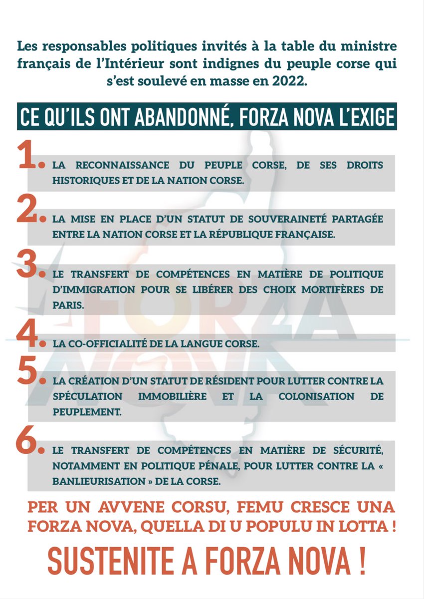 ForzaNova20's tweet photo. 🔵 Ils sont montés à Paris, ils ont mangé, ils ont parlé mais ils sont revenus sans rien pour la Corse et les corses. Le processus de Beauvau est une grande arnaque.

Découvrez le nouveau tract de Forza Nova que vous retrouverez bientôt chez vous et partout ailleurs. 

#Beauvau https://t.co/Y33xhXDYol