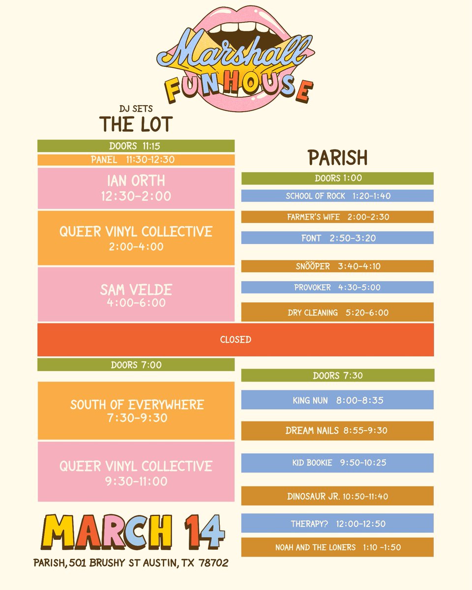 sxsaviors's tweet image. ⭐️ Wondering where to go for music tonight? Here’s our 4 favorite #SXSW lineups of Night 7:

- Gorilla vs Bear at Seven Grand (Indie)
- FRIENDS:FOREVER at Empire (Pop)
- Marshall Funhouse at Parish (Rock)
- Rolling Stone at ACL Live (Rap)