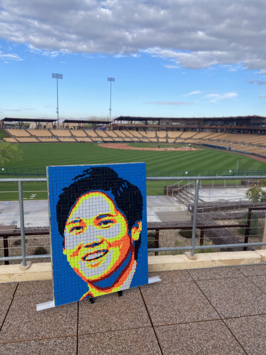 This painting of Shohei Ohtani was made entirely of Rubik’s cubes by cube artist Jack Dreyer, a minor league pitcher in the Dodgers organization and son of ex MLB pitcher Steve Dreyer. Jack Dreyer can solve the cube in 14 seconds too.