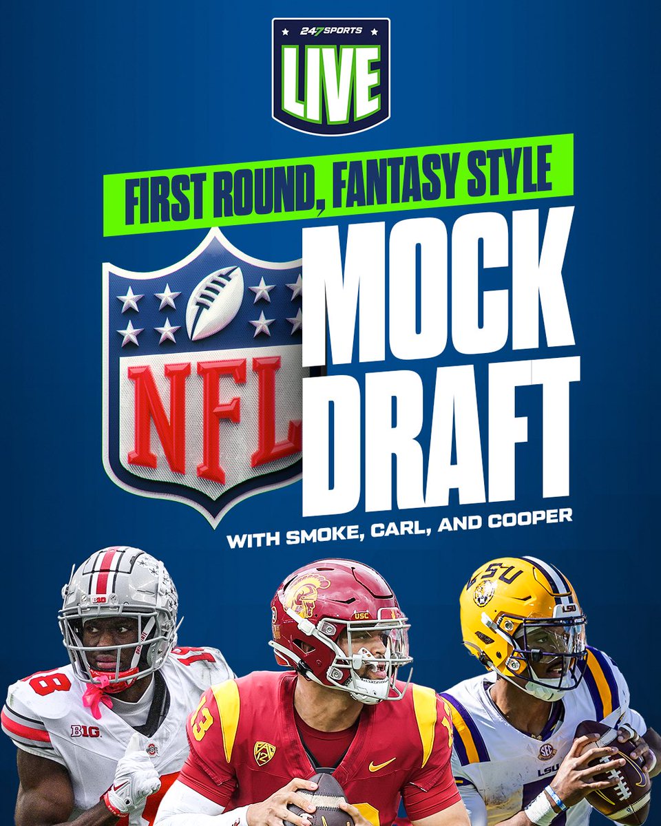 🚨247Sports LIVE: 2024 NFL Mock Draft - Fantasy Style | Complete 1st Round with @CoachReedLive, @cpetagna247 & @CoachGVDixon. 🏈 WATCH: youtu.be/-MjilloL-TM