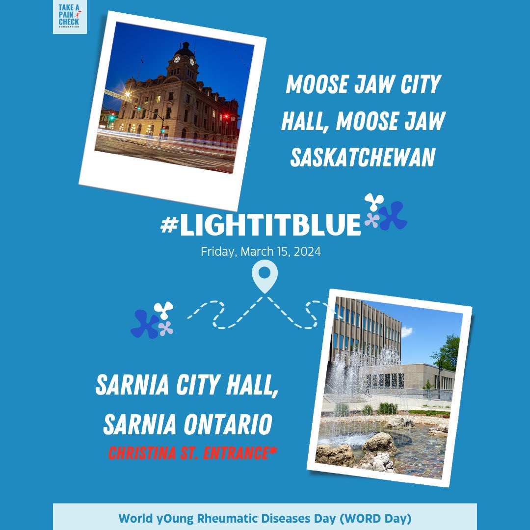 Light it Blue starts Friday, March 15th, to Saturday, March 23rd, to celebrate World Young Rheumatic Disease Day.

Be sure to take a picture of you in front of your landmark &amp; tag us for a chance to win a prize!

If you have a private account, you can email or dm us a photo
