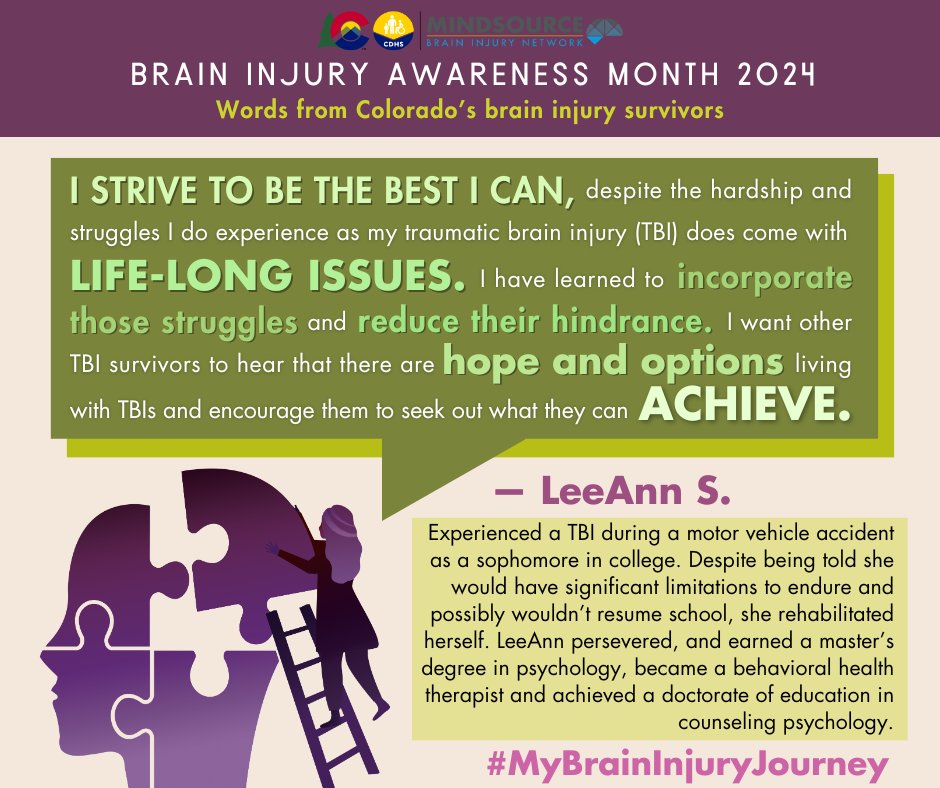 #BrainInjuryAwarenessMonth continues for MINDSOURCE Brain Injury Network, and this week is all about #BrainInjurySurvivors. For mind-protective resources, information and support all year-round, visit >> MindYourBrainCO.org