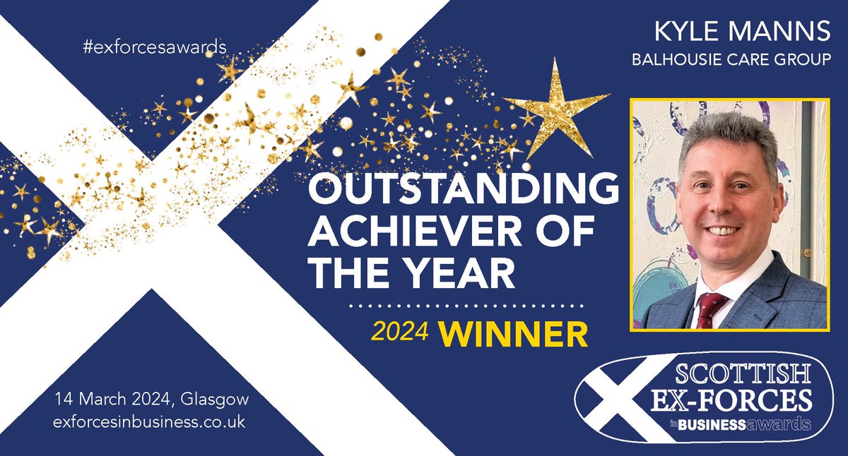 Kyle Manns from Balhousie Care Group wins the Outstanding Achiever of the Year award, sponsored by @SSAFA. Congrats Kyle! #exforcesawards