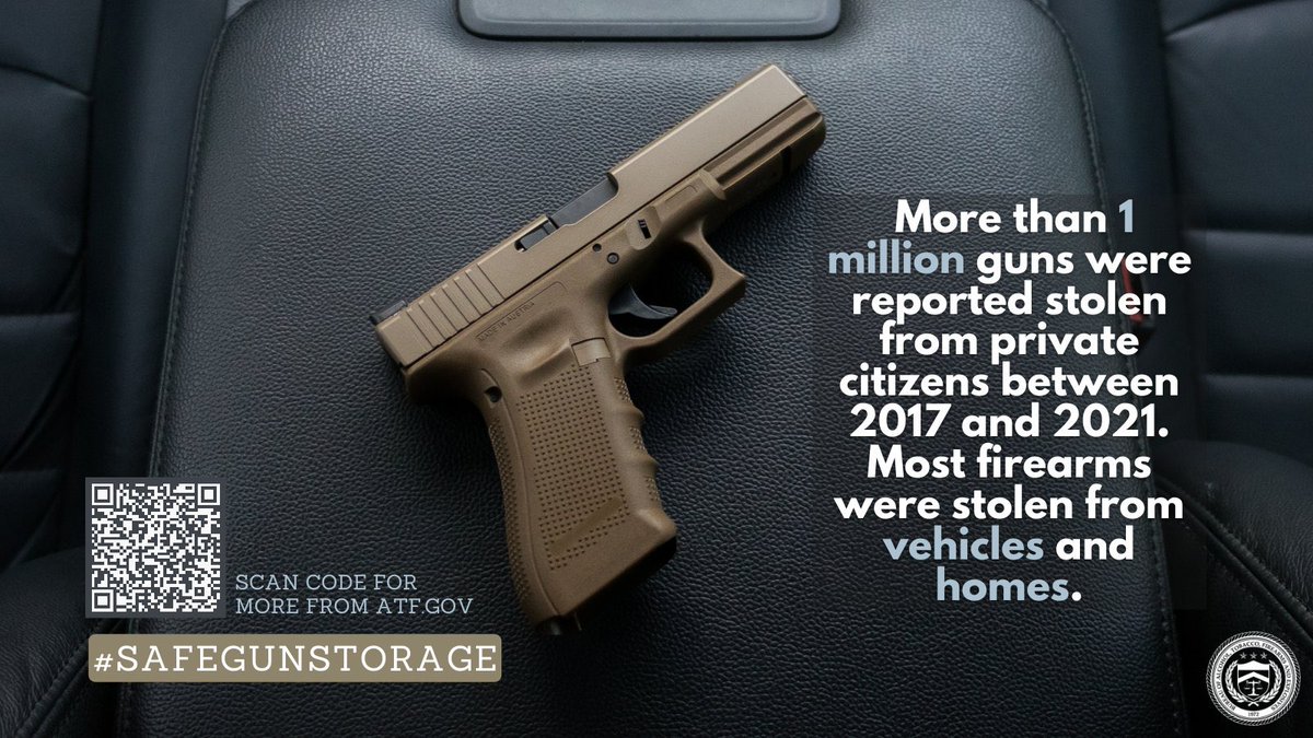 More than 1 million firearms were reported stolen to law enforcement between 2017 and 2021. Upon discovery of any theft or loss of your firearm, please call your local law enforcement agency to report it. More at atf.gov/firearms/docs/…