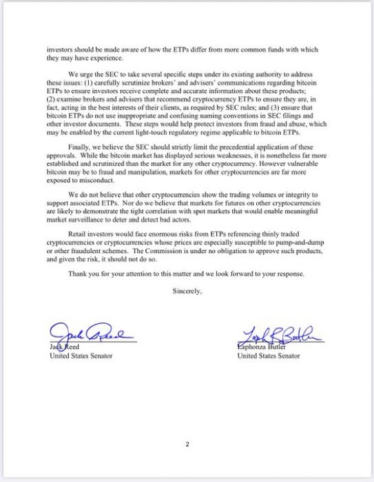 JUST IN: 🇺🇸 In response to the wildly successful #Bitcoin ETFs, senior Democrats write letter to SEC urging Gary Gensler to block any further ETFs for other tokens.