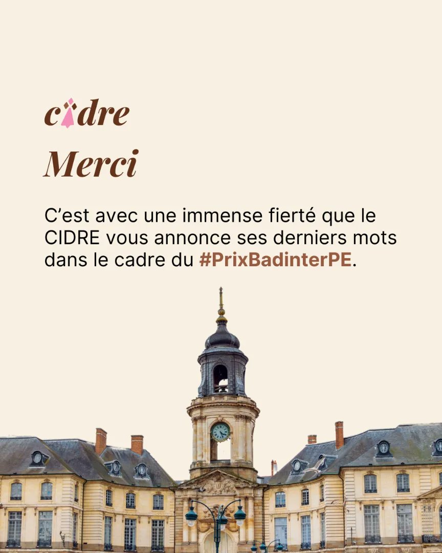 Le CIDRE, demain comme aujourd'hui, sera là pour vous défendre, et ne cessera jamais sa lutte pour la démocratie et le beau débat.

Merci à toutes et tous ! #PrixBadinterPE