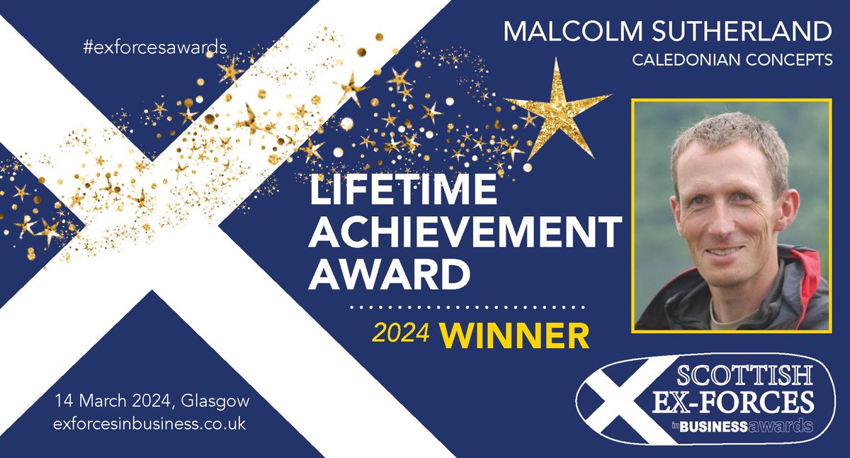 Tonight's final category is the prestigious Lifetime Achievement Award, sponsored by BAE Systems… and it goes to Malcolm Sutherland, Caledonian Concepts. Congratulations Malcolm! #exforcesawards