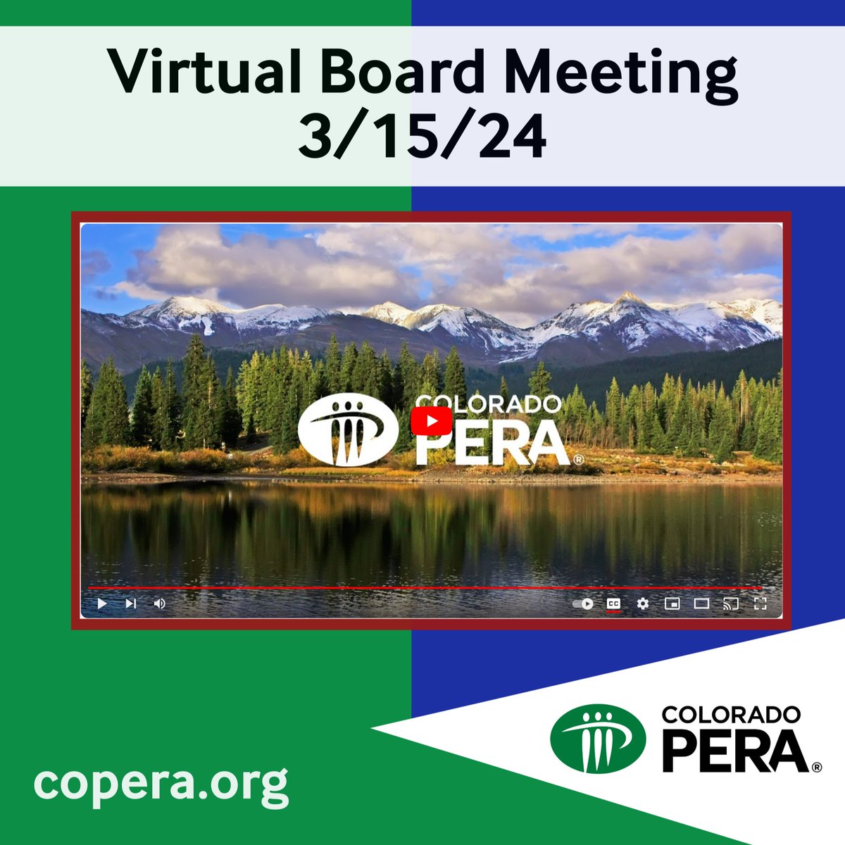 Due to inclement weather, the PERA Board of Trustees will be meeting virtually on Friday, March 15. A livestream will be available during the meeting (copera.org/board-of-trust…).