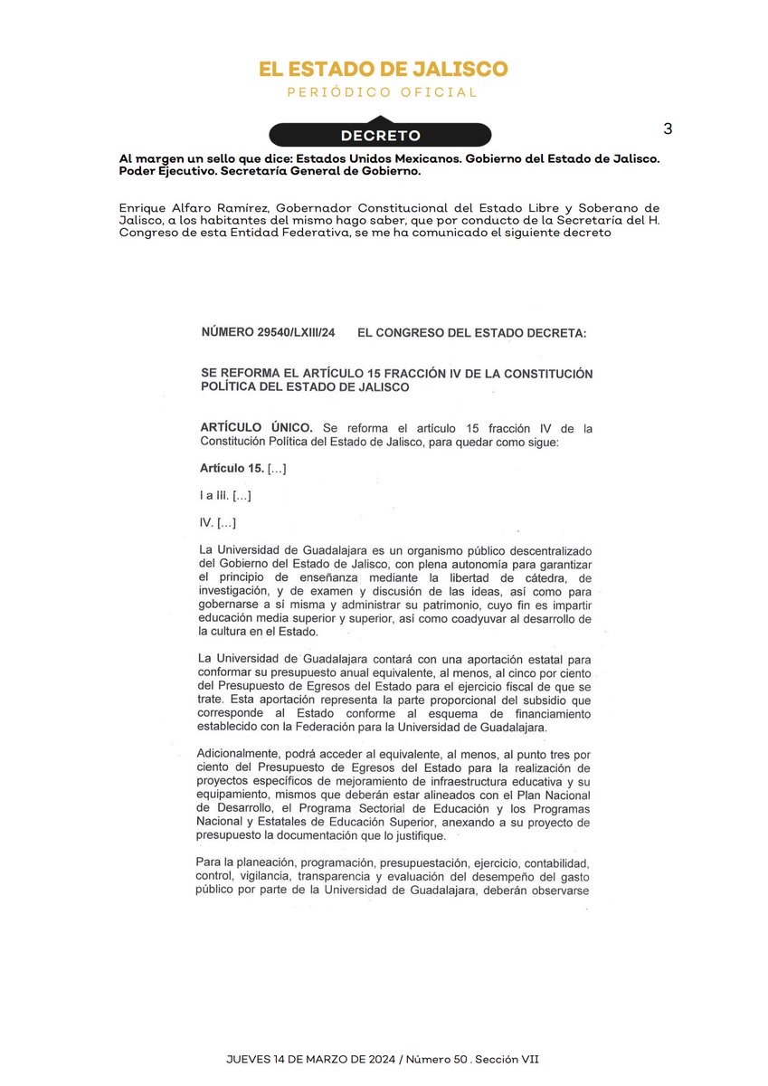 rvillanueval's tweet photo. ¡YA ES OFICIAL! 

El presupuesto constitucional de la @udg_oficial ya es Ley con la publicación en el Periódico Oficial del Estado de Jalisco.

¡Guárdenlo para la historia, aquí se los dejo! 👏🏽
👉🏼 https://t.co/31koymZUaM https://t.co/Is2dODcj9t