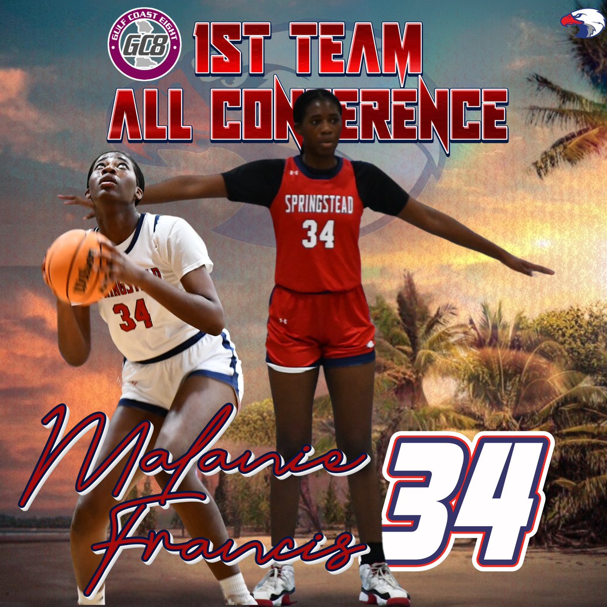 Congratulations, <a href="/FrancisMalanie/">Malanie Francis</a>, on being named  GC8 1st Team All Conference! Your dedication, rapid mastery of the game, and record-setting performance in your debut and only season are truly commendable. Well done on this remarkable achievement!