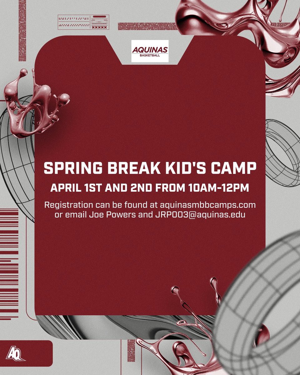 Young Hoopers!!! We’re hosting a 2-day camp on April 1st and 2nd! Registration can be done on aquinasmbbcamps.com or by emailing Coach Powers at jrp003@aquinas.edu! We’ll see you there!👀
