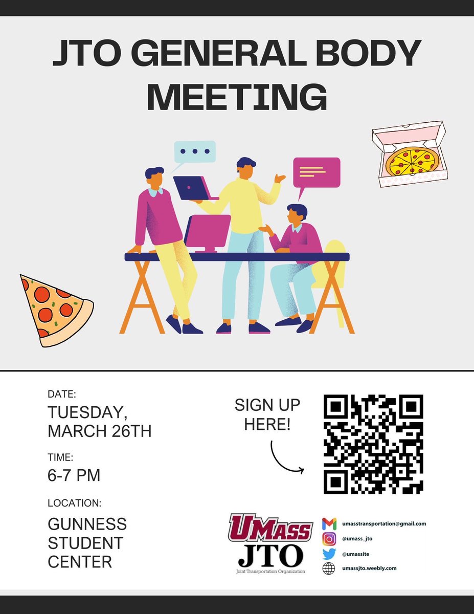 Join us for a general body meeting on Tuesday, March 26th! We’ll be talking transportation and eating pizza 🍕 Sign up at the link in bio.