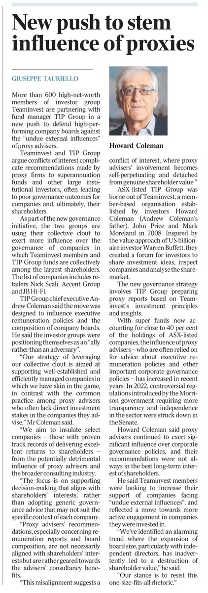 Uniting for impact: TIP Group and over 600 Teaminvest investors collaborate to navigate the evolving landscape of proxy advisory.

Read the full story here: theaustralian.com.au/business/teami…

#investing #invest #collaboration