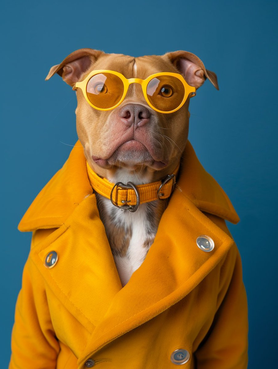Golden Gaze Canine
#AmericanStaffordshireTerrier #YellowGlasses #PetPortrait #DogFashion