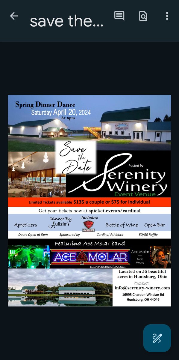 SAVE THE DATE and GET YOUR TICKET TODAY.....OUR ANNUAL SPRING DINNER DANCE FEATURING ACE MOLAR BAND!! @fox8news @CLSD_Huskies @geaugamapleleaf @GTVREPLAYS events.ticketspicket.com/agency/35a302d…