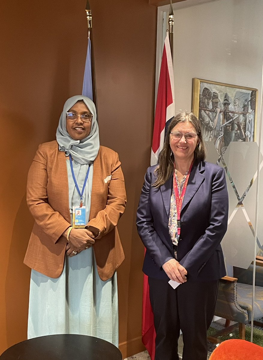 Privileged to be a part of discussions today between #Somalia’s Minister for Women & Human Rights and @SigneGuro, #Norway’s Special Envoy for #WPS. Such a rich exchange on our experiences in engaging and raising the profile of women peacebuilders in our domestic contexts.