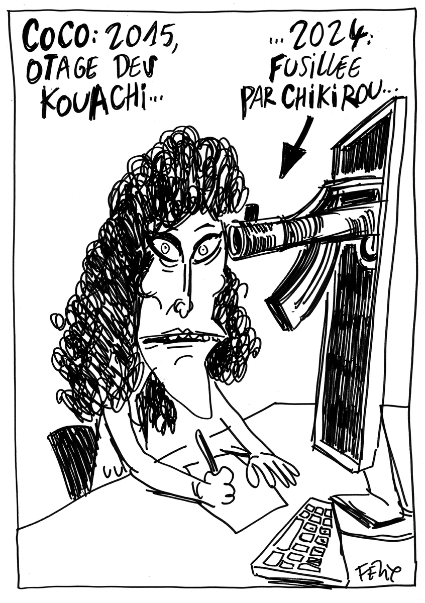 YannBarte's tweet photo. Dans les #Causeries de #Charlie Hebdo, on explique aux cons le dessin de @cocoboer sur Gaza et on parle de l'ignominie des menaces de @chikirouparis. 
Soutien évidemment à Coco. 👍🏿
--> https://t.co/hHfELUxiGn https://t.co/Dfy6lgellL