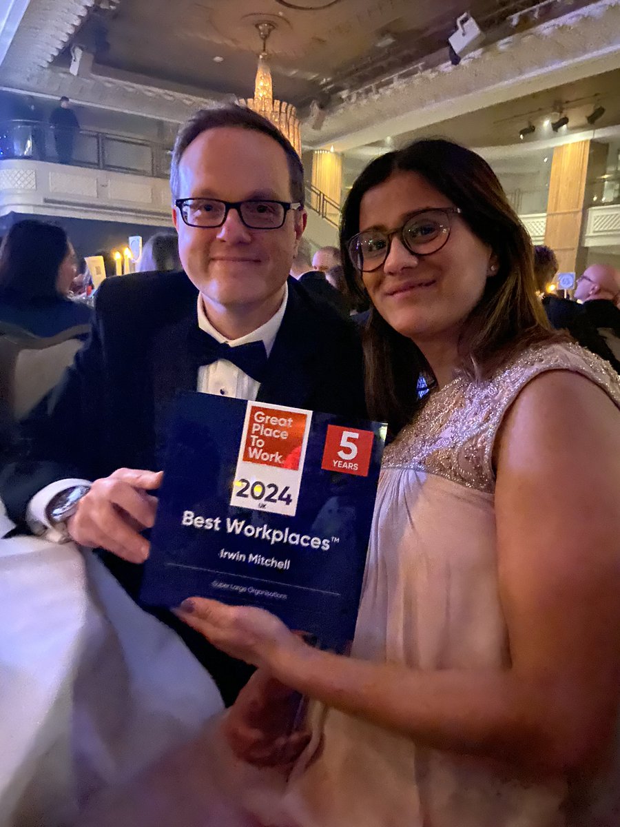 Great night at the @GPTW_UK #ukbestworkplaces awards celebrating working for a supportive and inclusive company. Brilliant that @irwinmitchell was recognised for its commitment to investing in its people