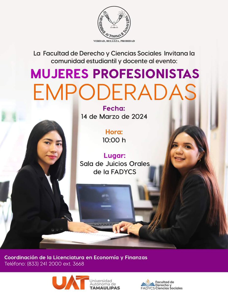 FannyAgundis's tweet image. Agradezco la invitación de la Mtra. Rocio Vargas, coordinadora de la carrera de Economía de la @FadycsUat 🏫 por contemplarme como panelista en el foro Mujeres Profesionistas Empoderadas 💜

#Tampico #UAT #8m #8marzo #mujeres #mujeresuat #Tamaulipas #Fadycs