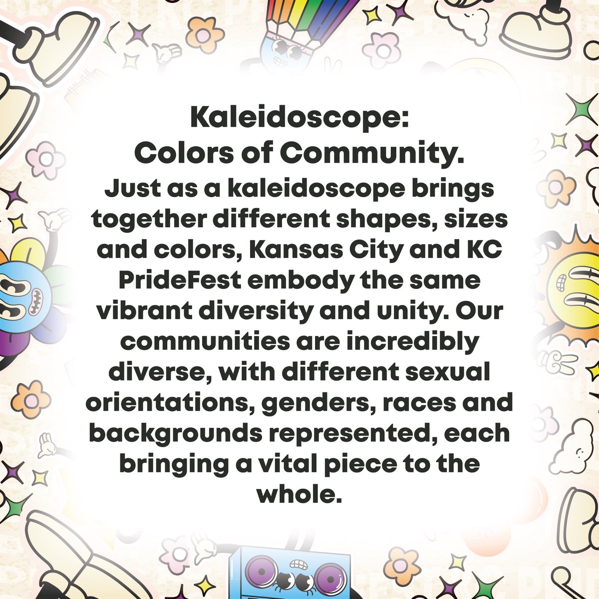 KCPrideAlliance's tweet photo. 👀.....and the 2024 KC PrideFest &amp; Parade theme is.....👀
KALEIDOSCOPE: Colors of Community

Want to get involved? Visit our link tree to volunteer, be a vendor, be in the parade and much more! Click here: https://t.co/bEJdiPGBhx🎉 #kcpridefest #diversity #unity #inclusion https://t.co/dGjNbrPFxa