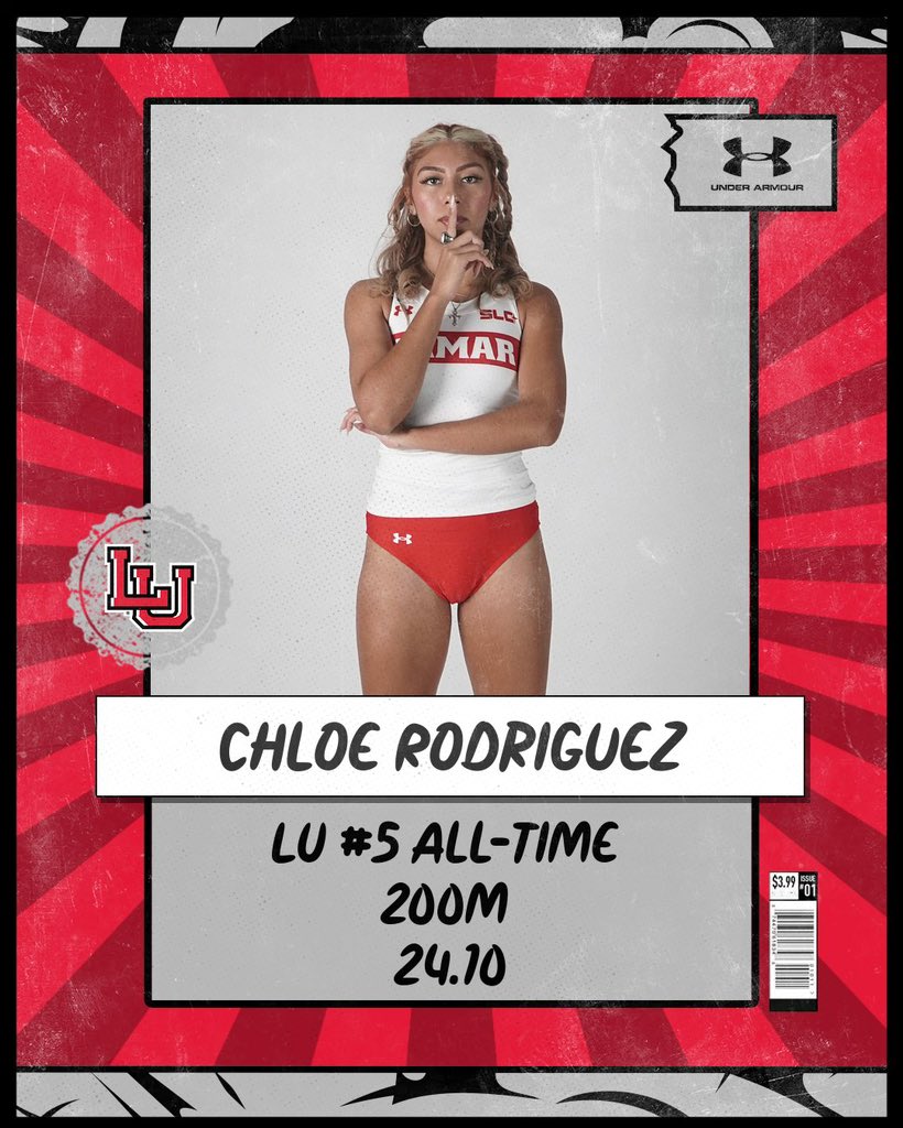 LamarXCTF's tweet photo. Our women are NOT playing around today 😵 in her outdoor 200m debut, @awchlloe rips the 5th fastest time in school history, stopping the clock at 24.10 as she wins her heat!

#DefendTheNest #PeckEm 🔴⚫️⚪️ https://t.co/KKxjjRgGha
