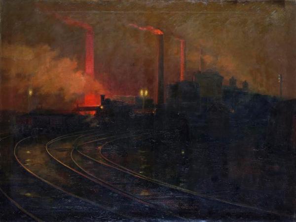 Cardiff steelworks at night, Lionel Walden (1893)