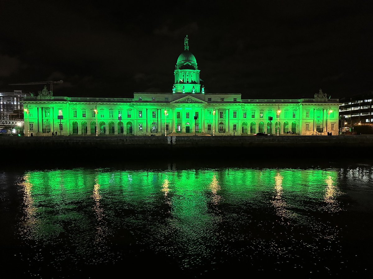 First night in Dublin and the Custom House is lit a brilliant emerald green #StPatricksDay2024 #Dublin #StPaddysDay