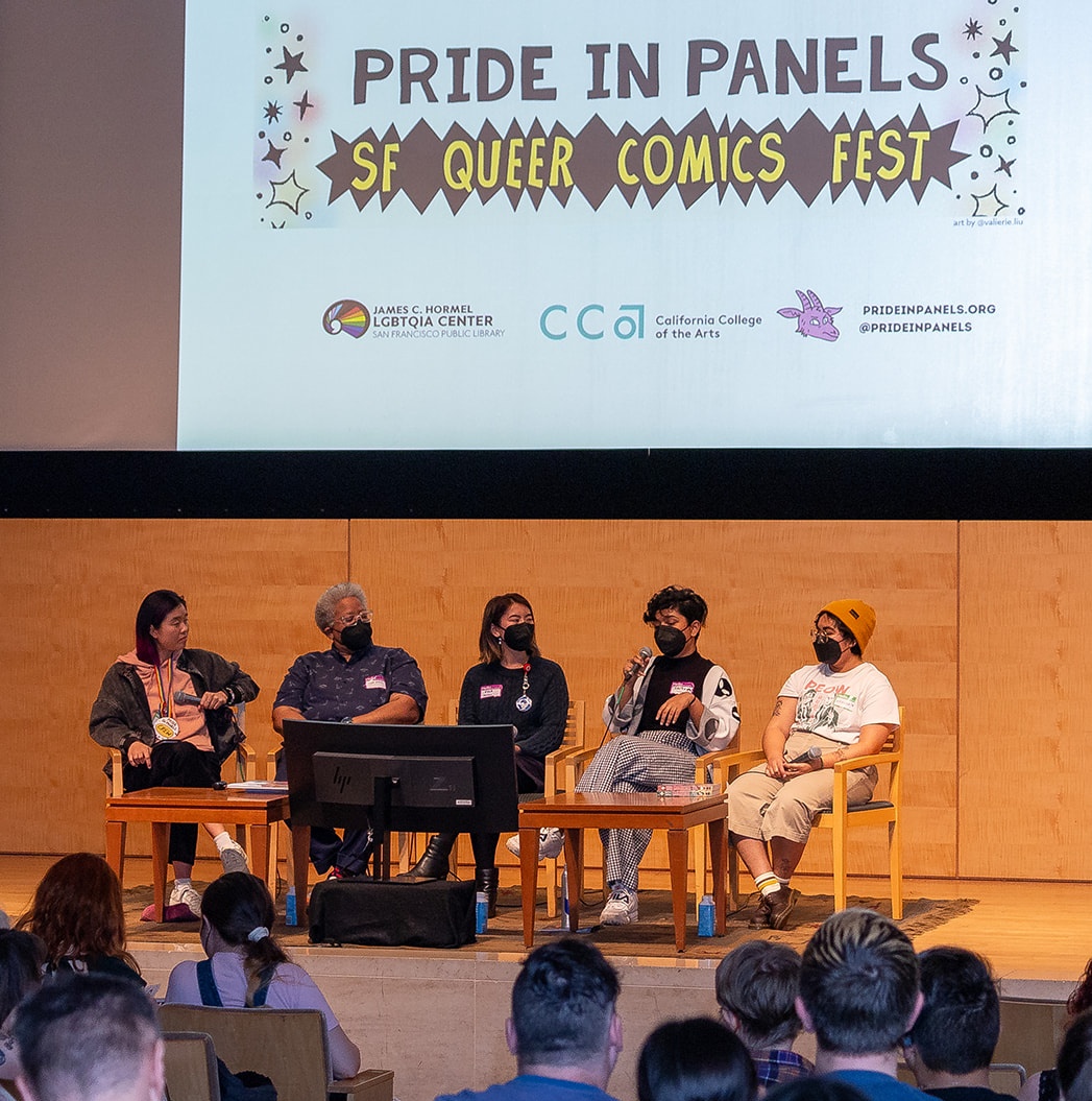 Pride in Panels was a blast. I had the opportunity to talk about queer all ages comics in this powerhouse of a panel with @AjuanMance , @kyla_aiko and @mandallin and moderated by @heylauragao !! Photos are thanks to M. Sanchez Studio and @CACollegeofArts.