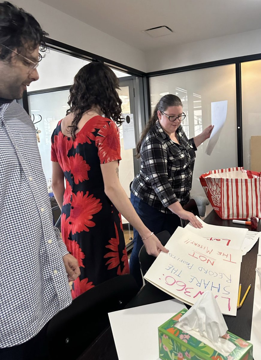 We made these today in case <a href="/Law360/">Law360</a> chooses to go through with illegal layoffs tomorrow. Hopefully, we never have to use them, but we’ll always be ready to fight for our coworkers and our newsroom!